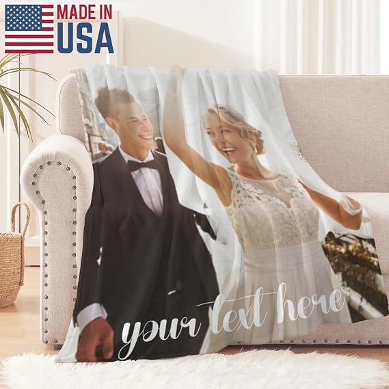 Custom Blanket with Pictures, Personalized Photo Blanket,Customized Birthday for Men Women Couple Adult Kids Girlfriend Boyfriend -1 Picture