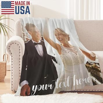 Custom Blanket with Pictures, Personalized Photo Blanket,Customized Birthday for Men Women Couple Adult Kids Girlfriend Boyfriend -1 Picture