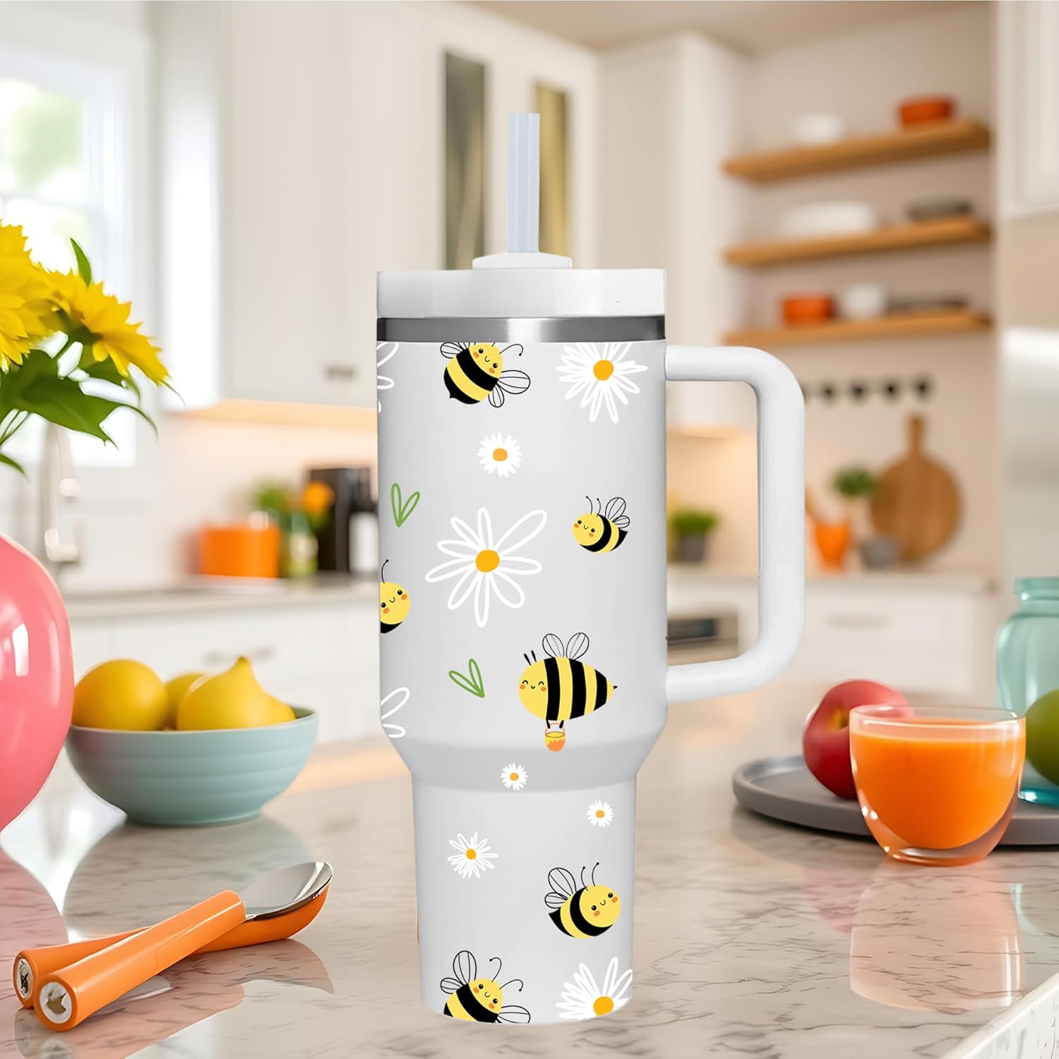 AMZUShome 40 OZ Bee Tumbler with Handle.Bee Lover Gifts.Unique Birthday Christmas Gifts for Beekeeper Bee Farmer.Personalized 40 OZ bee Tumbler Gifts for Women Men. - Image 4