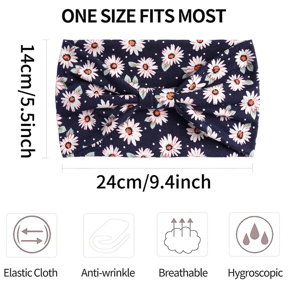 Scicent Opaska na włosy dla kobiet, 3 sztuki, opaski na czoło, opaski na włosy, szerokie, w stylu boho, z kwiatowym nadrukiem, węzeł, yoga, sport, opaski na włosy, elastyczne, ozdoba na włosy