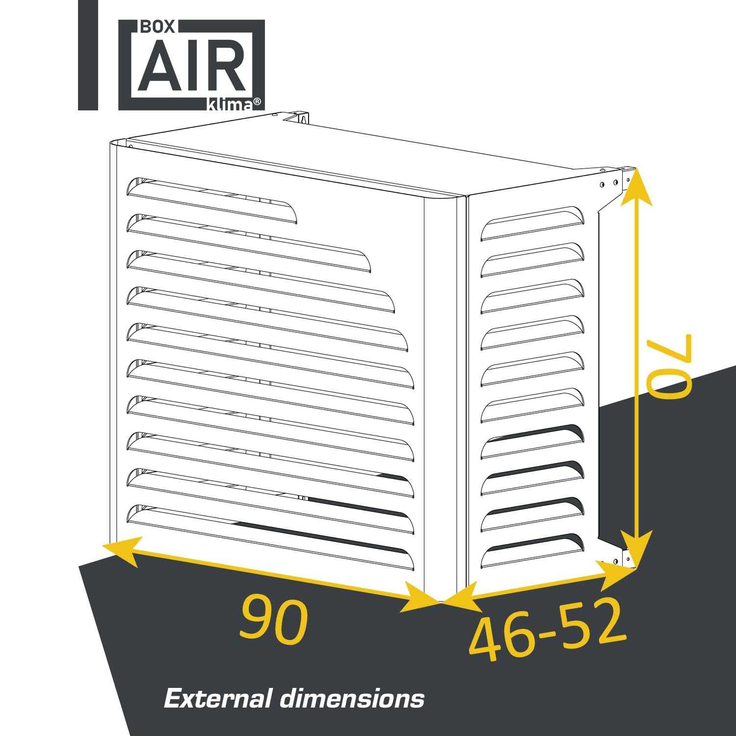 Box Air Klima Cover Clima Curve S Antracita – Cubierta Premium para Aire Acondicionado Exterior en Aluminio Composite, Soportes INOX Ajustables, Instalación en Pared, Protección Unidad Exterior