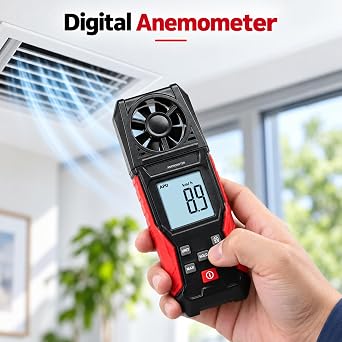 Digital Anemometer Handheld Wind Speed Meter Measures Wind Speed in m/s, km/h, ft/min, mph, Knots & Air Temperature Max/Min, Data Hold, Backlit Display for HVAC, Sailing, Weather, Drone Flying