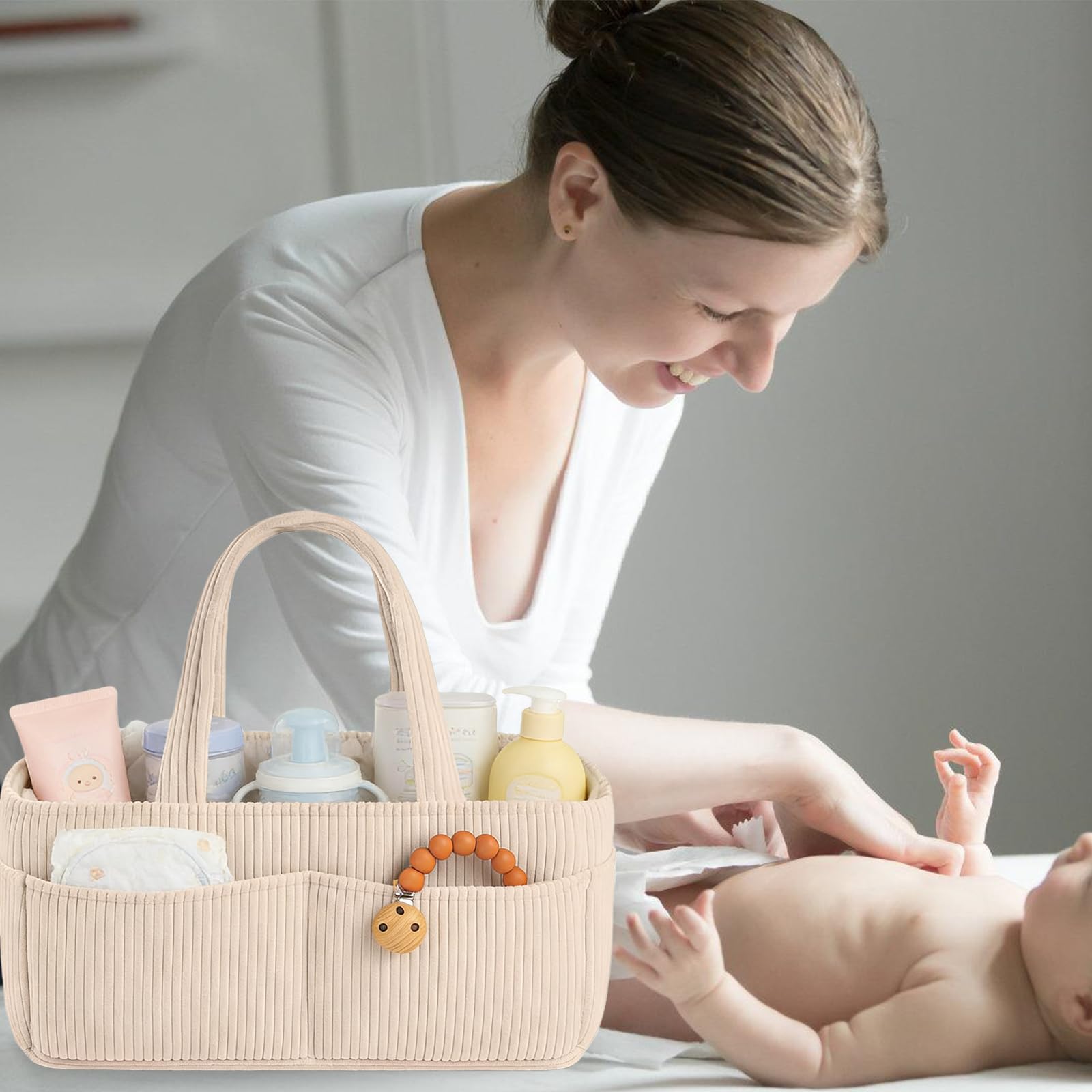 GBKDQQ Organiseur de sac à langer bébé multifonction portable compartiments amovibles peluche beige