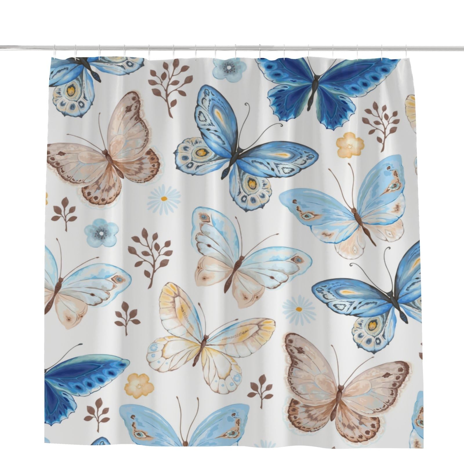 FuShvre Baum Des Lebens Duschvorhang – Vintage Design Mit Schmetterlingen, Wasserdicht, 183x183 Cm, Inkl. Haken