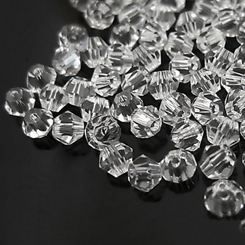 Gemini_mall® 100 Faceted Bicone Crystal Glass Beads 4mm for Jewelry Making (Clear)