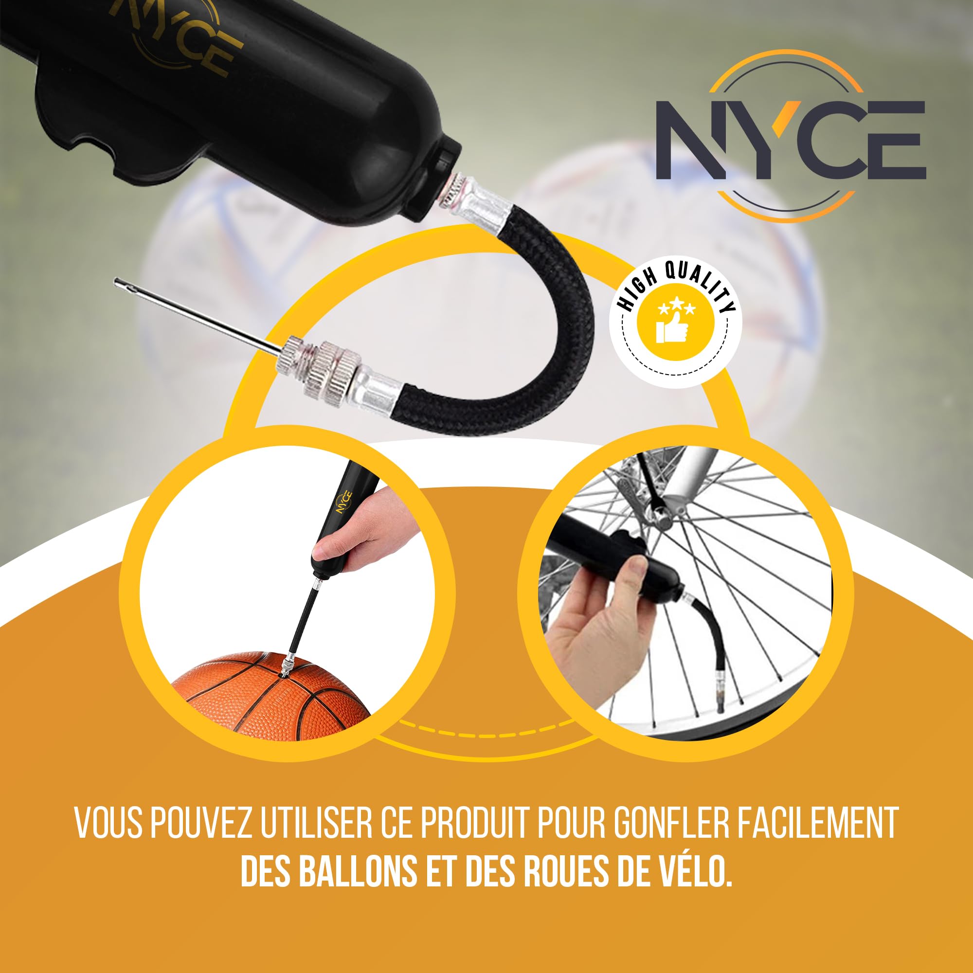 Mini Pompe à air Gonfleur Ballon avec Aiguille et Cordon de gonflage pour Foot Basket