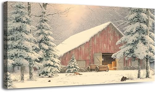 Miniatura 15 de 30"x 60" Canvas Wall Art Vintage Winter Forest Deer Barn Sepia Lithograph Print Framed Pictures Painting Prints Large Wall Art for Living Room