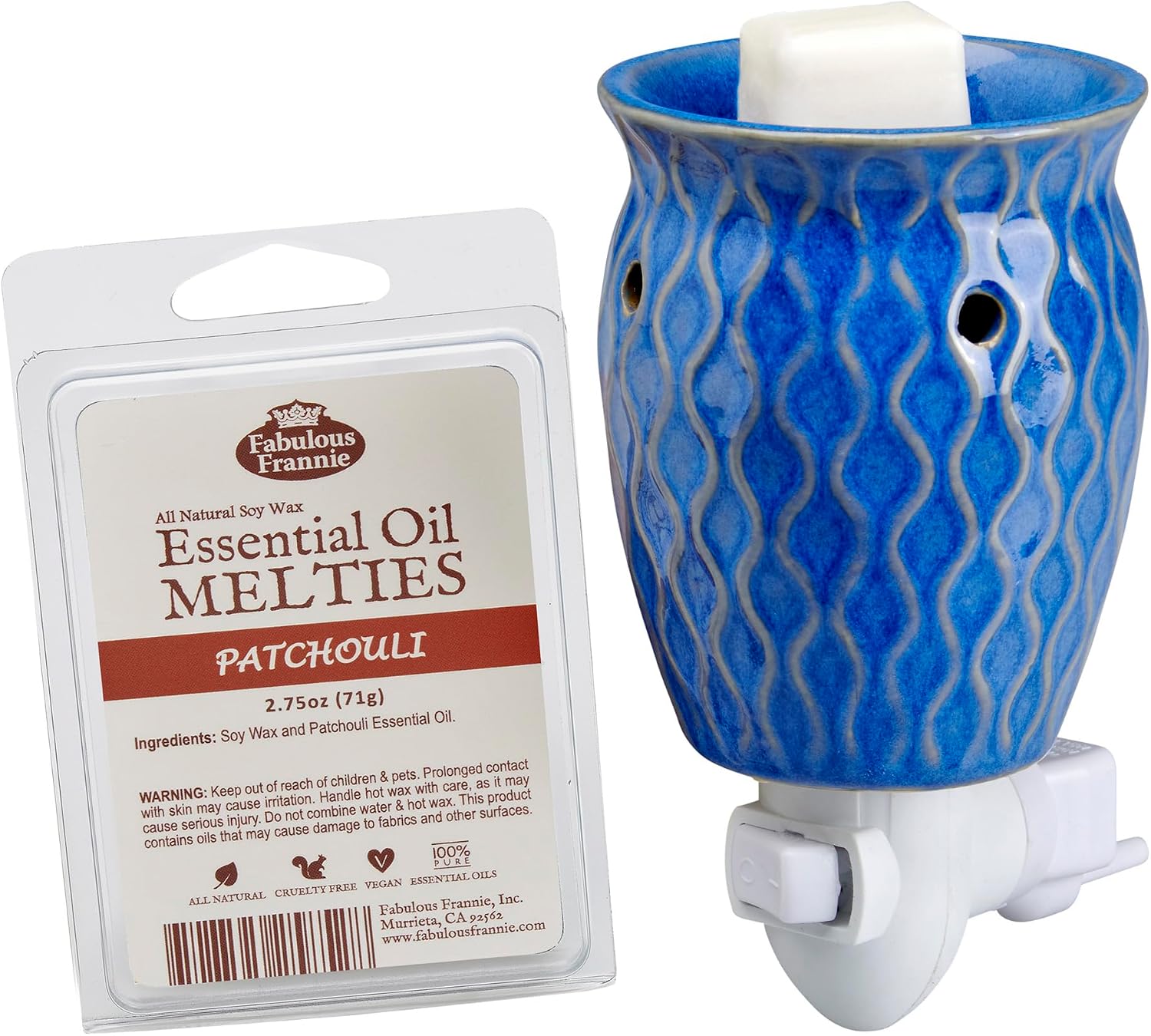 Fabulous Frannie Ceramic Wax Melt Warmer, Plug in Wax Warmer for Scented Wax, Scentsy Wax Warmer for Fragrance Oil, Night Light Wax Burner Decoration Blue Waves