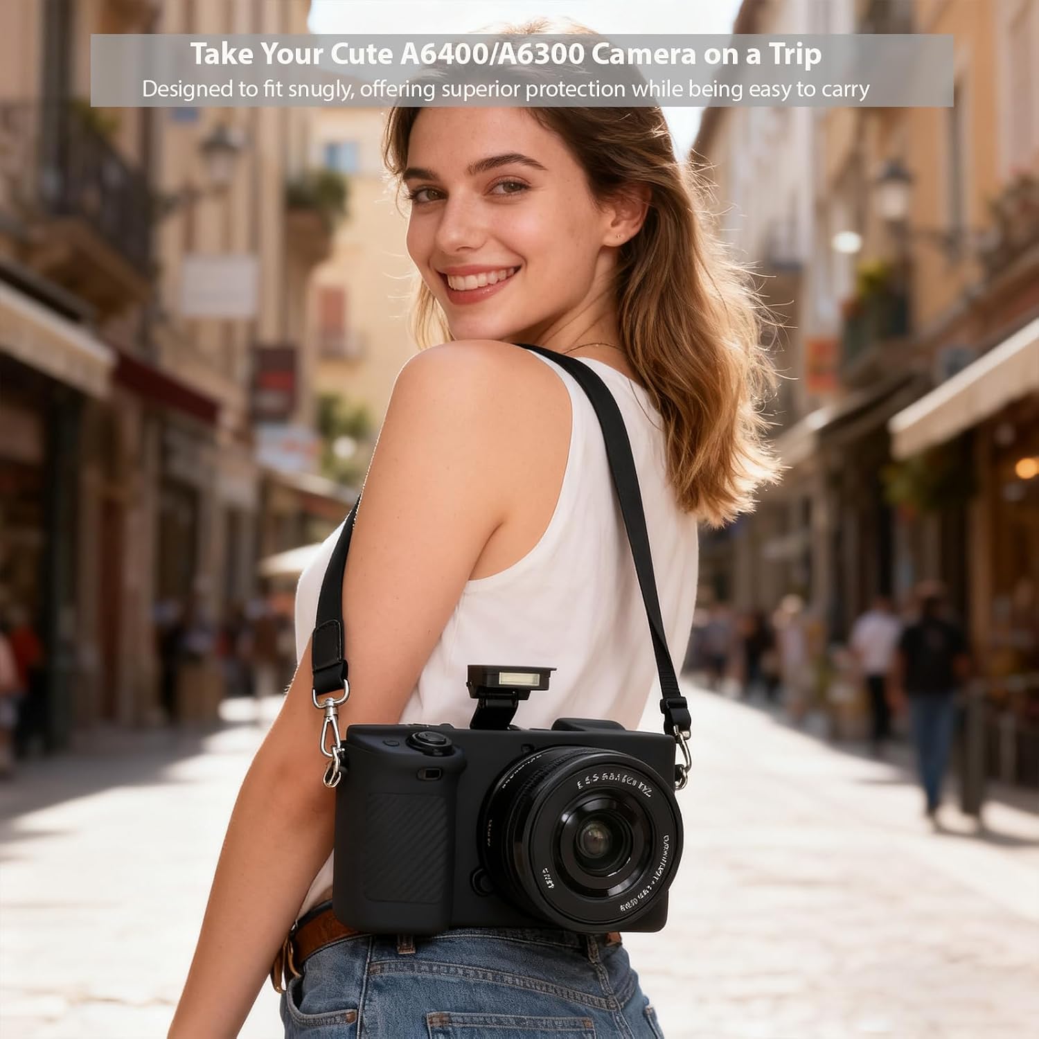 Case for Sony Alpha A6400 A6300 Camera Accessories, Soft Silicone Protective Case, Slim Fit Sleeve with A6400 A6300 Screen Protector, Lightweight, Anti-Scratch (Black) image 3