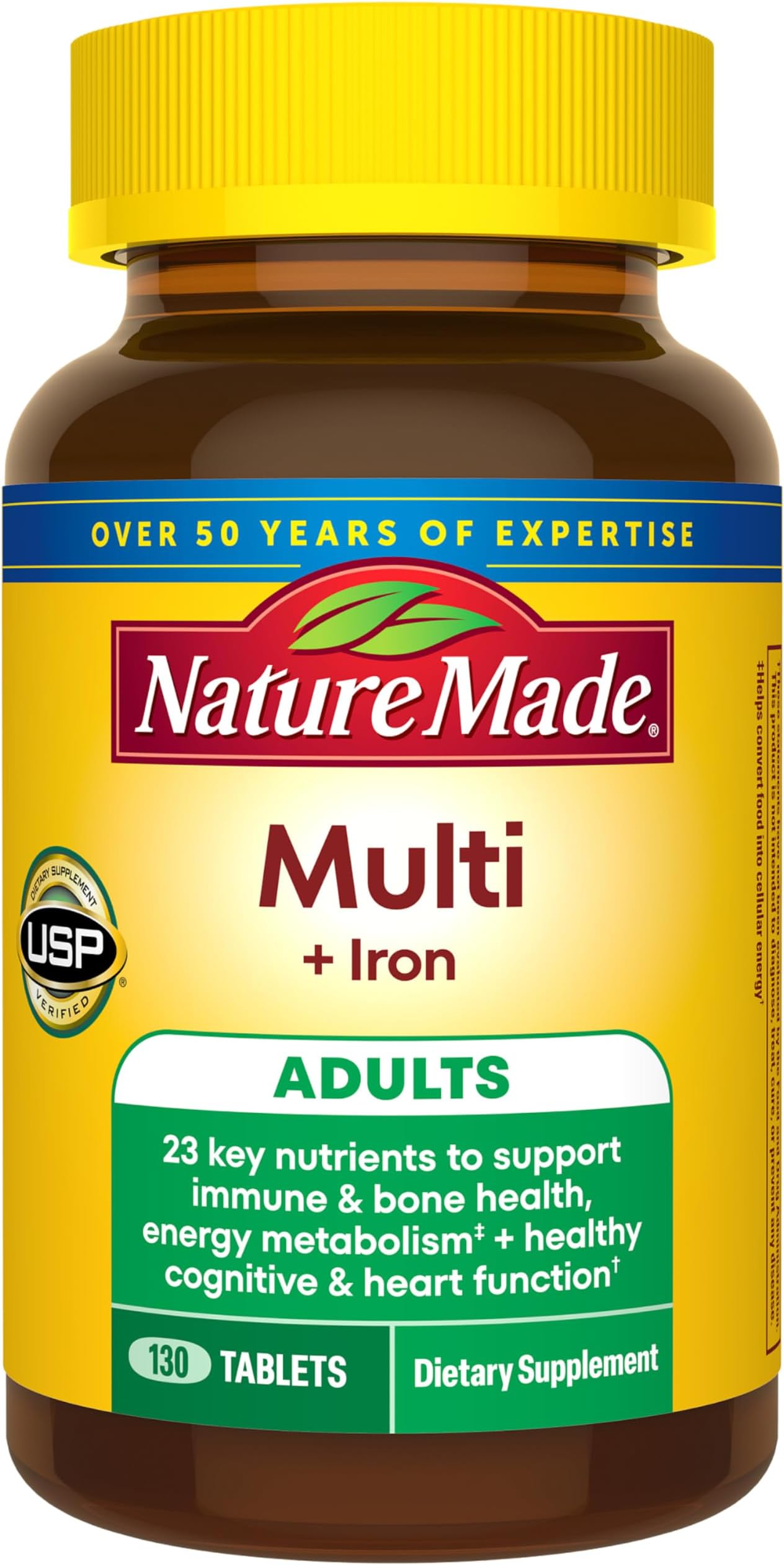 Multivitamin Tablets with Iron, 130 Tablets | Multivitamin for Women and Men for Daily Nutritional Support, Multi Vitamins for Adults, 130 Day Supply