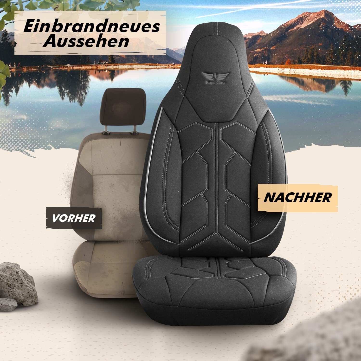 Royal Class Sitzbezüge passend für Aguti Sitze (Campingbus, Wohnmobil, Camper) (Schwarz-Grau) Pilot 1.1