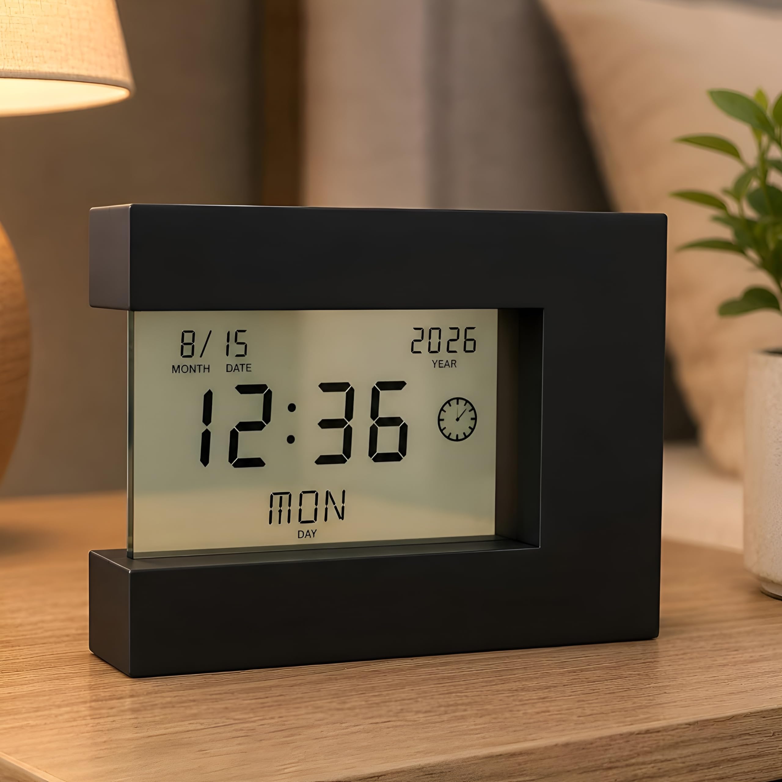 PulGos Digital Alarm Clock with Large LCD Display & Calendar | Black | Large LCD display shows time, day, date, month and year clearly for quick viewing at home, office or study-image-35