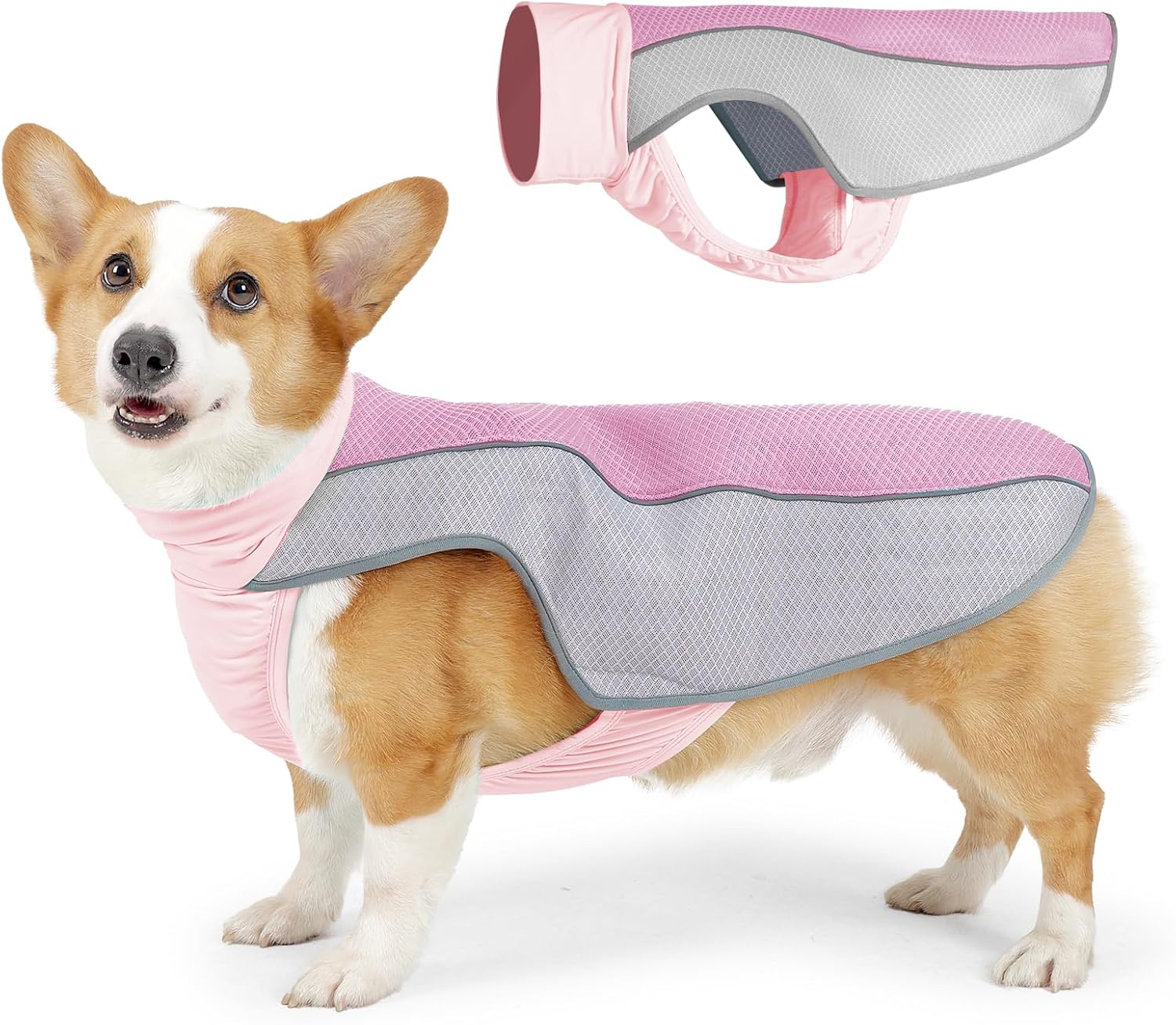 DoubleHappy Dog Cooling Vest for Summer,Prevention of Heatstrok,Cooling Harness for Dogs Body Core and Neck Evaporative Cooling,Reflective Material Breathable (Pink, X-Large)