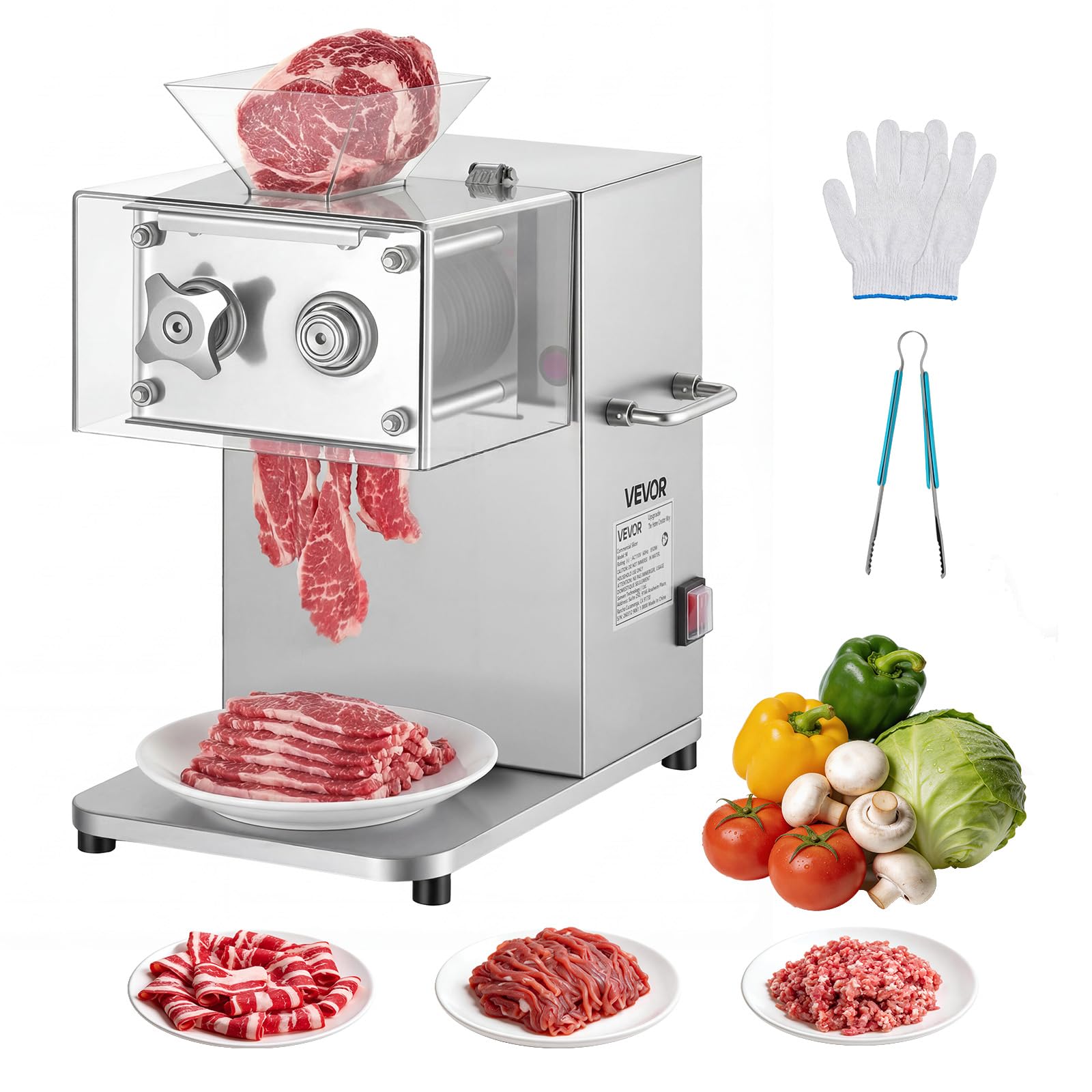 VEVOR Affettatrice per Carne Potenza 850 W, Affettatrice per Verdure Morbide Carne Disossata Spessore di Taglio da 5 mm, Cucina Ristorante Supermercato Portata max 250 kg/h in Acciaio Inox 36 Lame