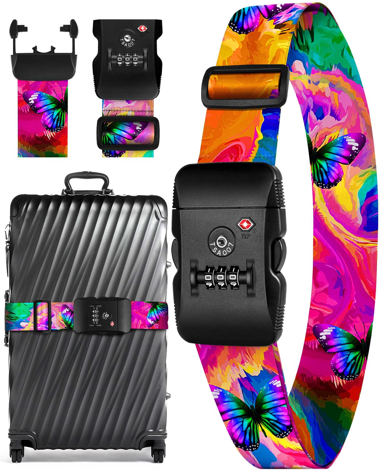 Slohif Luggage Straps TSA Lock for Suitcases - Travel Belt TSA Approved Accessories Luggage Identifiers Carry On Bag with Buckle Nylon Adjustable Band