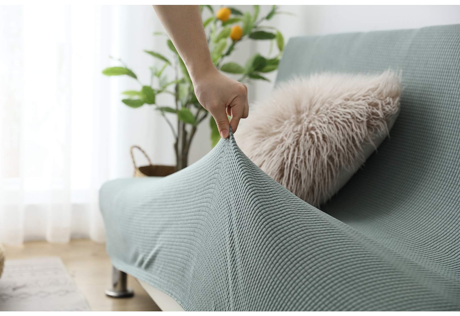 C/N Housse clic clac Extensible 3 Places Housse de canapé sans accoudoirs Housse canapé sans Bras Housse de canapé-lit Pliante Vert Matcha