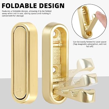 4pcs Foldable Wall Hooks for Hanging, Folding Hooks Wall Mount of Copper