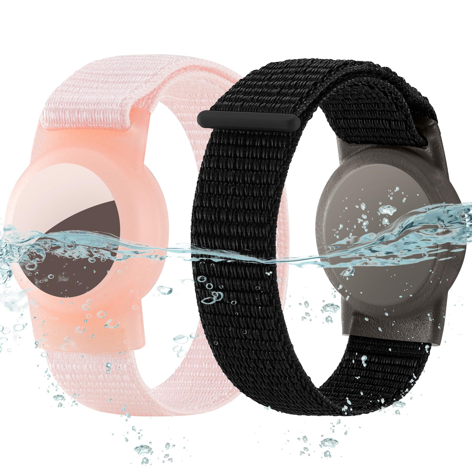 Waterproof Airtag Bracelet for Kids (2 Pack), Soft Nylon Hidden Air Tag Wristband Full Cover Lightweight GPS Tracker Holder Compatible with Apple Airtag Band for Toddler Child (Black & Pink)-picture-17