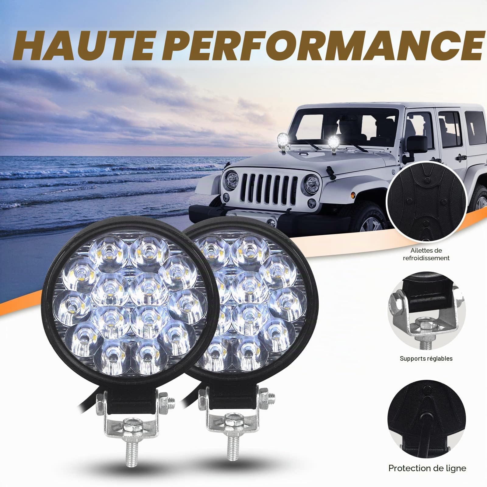 SKYWORLD 2 Pcs Rond Phare de Travail Led, 3.2 pouces 42W Mini