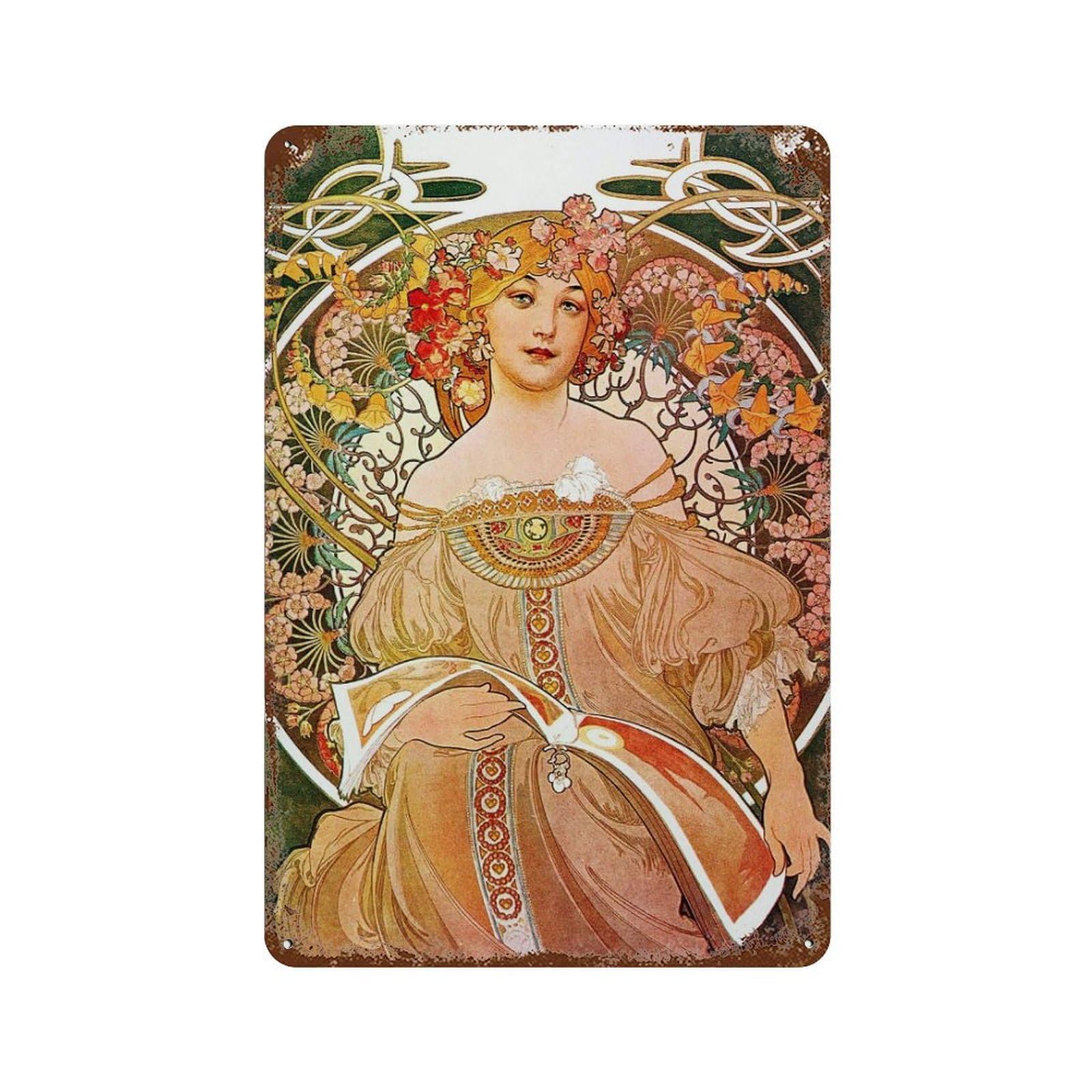 xiaoxiaoshen Alphonse Mucha Illustration, Vintage Woman Wall Decor Art Metal Tin Poster Modern Home Decor Art Home Bar Shop Decorations Vintage Sign 30x20cm