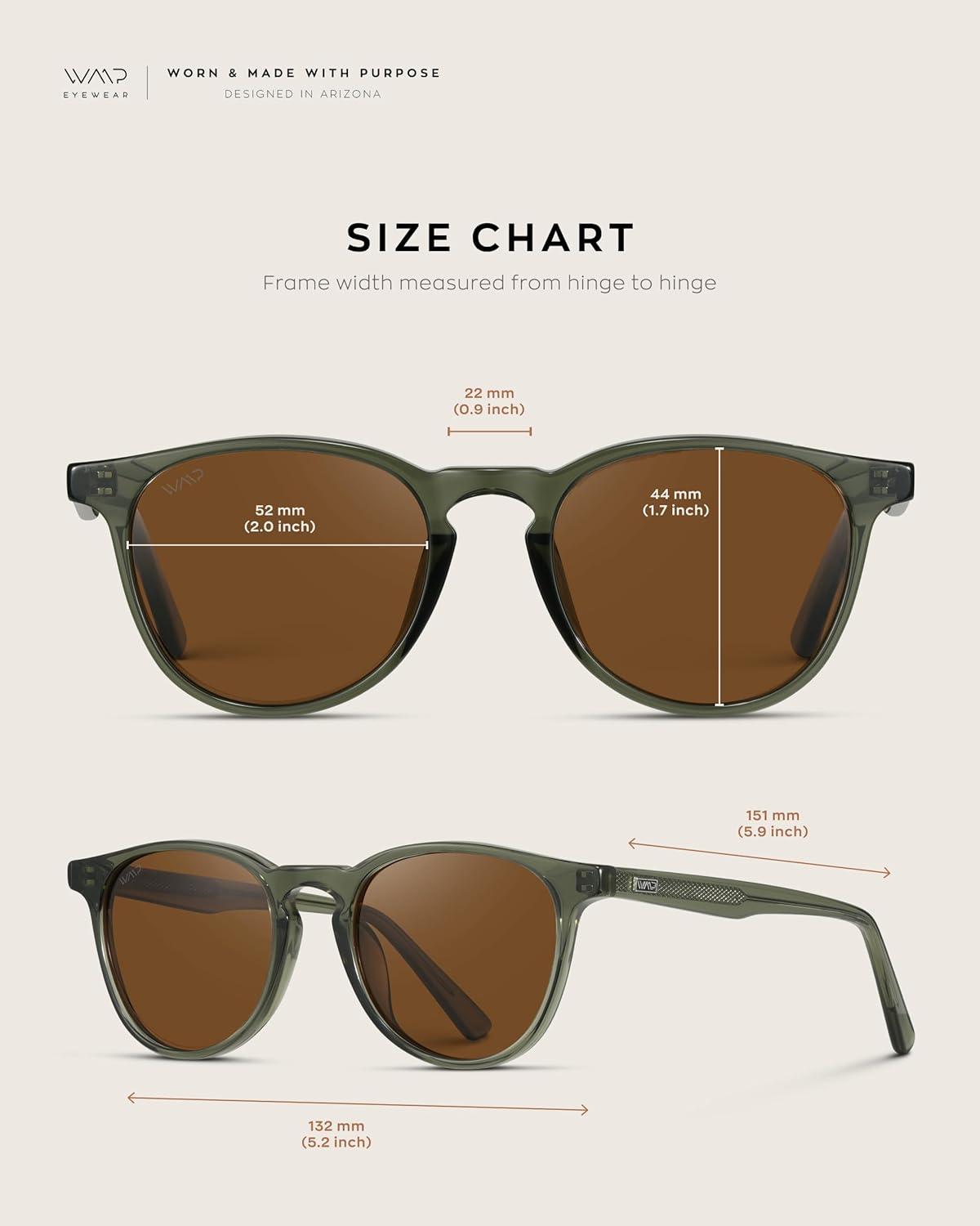 WMP Eyewear - Classic Round Polarized Sunglasses for Men | Retro Design with UV Protection Crystal Sage / Brown Lens image 4 of 8 B0D2LTBBRQ