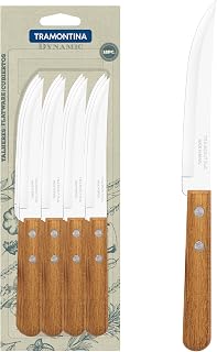 Conjunto de Facas para Churrasco Tramontina Dynamic com Lâmina em Aço inox com Fio Liso e Cabos de Madeira Natural 12 Peças