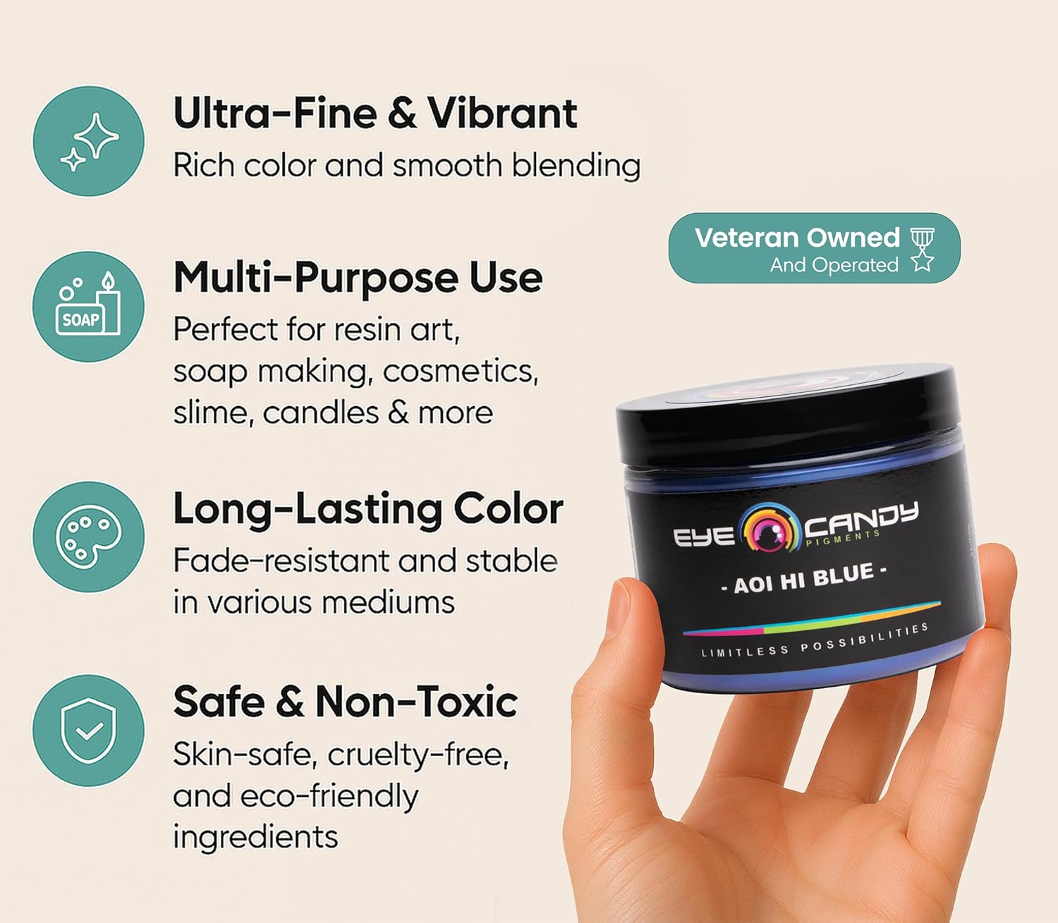 Eye Candy Pigments Premium Blue Mica Powder - Aoi Hi Blue (25gr) - for Epoxy, Resin, Soap, Paint, Woodworking, Acrylic Pouring, Bath Bombs, Fishing Lures - DIY Arts and Crafts Additive - Image 3