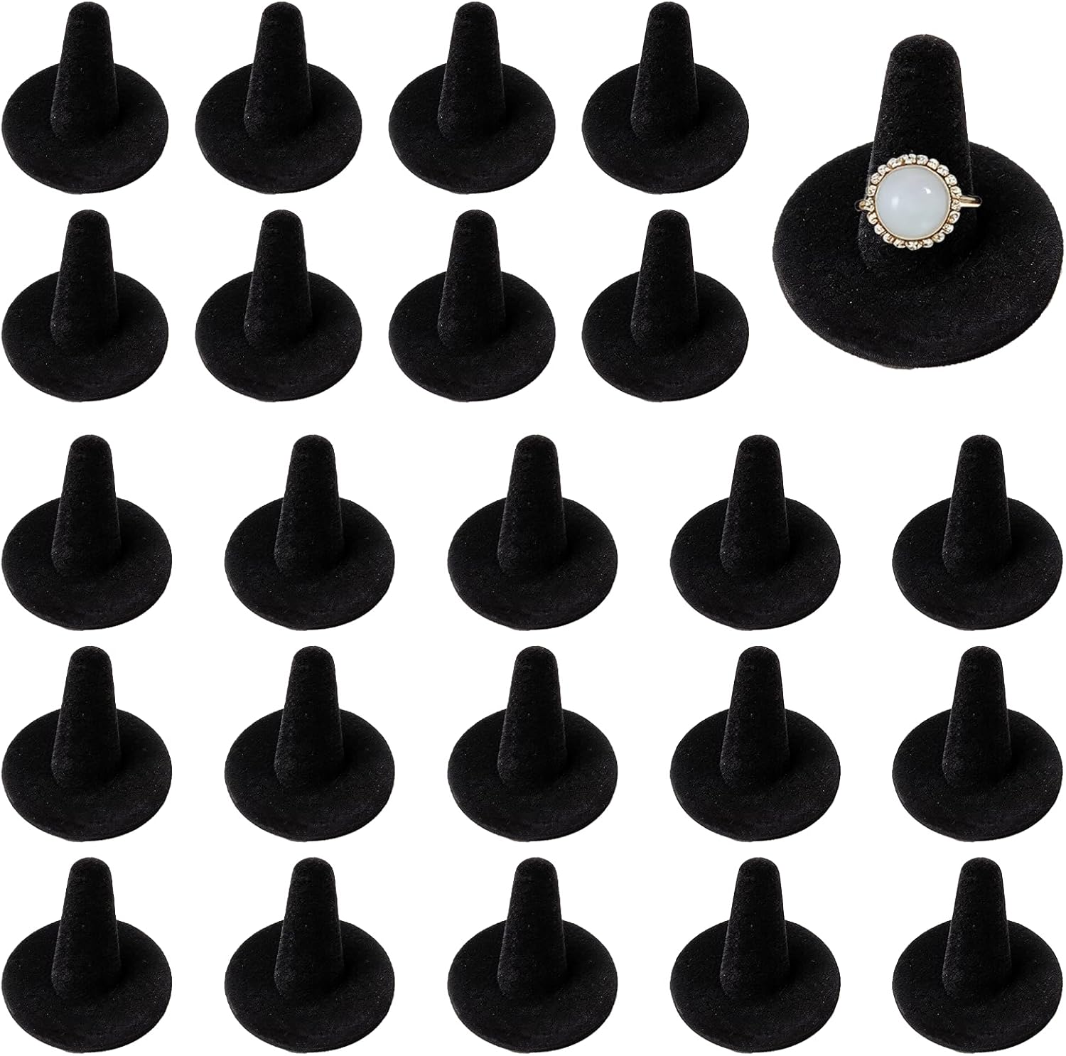 24 Pack Black Velvet Ring Display Holders - Premium Velvet Ring Holder Jewelry Organizer Stand for Retail Stores, Home, Exhibitions (Cardboard & Velvet)