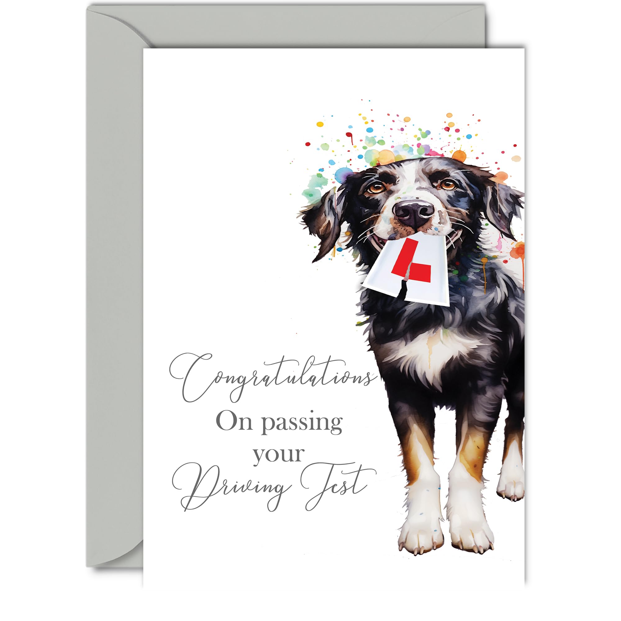 Just Passed Driving Test Card - Party Dog - Congratulations Well Done Congrats Driving Test Pass Card, Pass Passing Driving Test Gifts, A5 Learner Driving Test Exam Greeting Cards