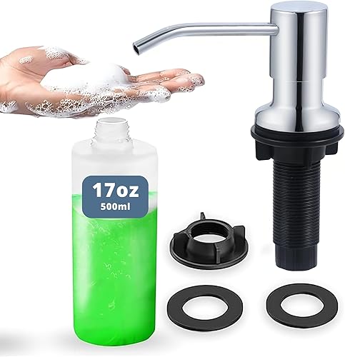Miniatura 13 de SBEN Juego de dispensador de jabón de cocina empotrado (botella recargable grande de 17 oz incluida) - Dispensador de jabón de acero inoxidable,