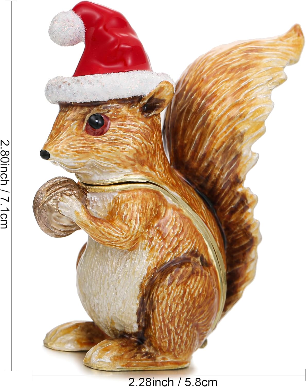 Hand Painted Christmas Trinket Box for Home Decor Accents, Enamel Hinged Jewelry Box for Bookshelf Office Table Desk Decor, Classical Figurine Collectible Keepsake Sculptures (Brown Squirrel) image 2