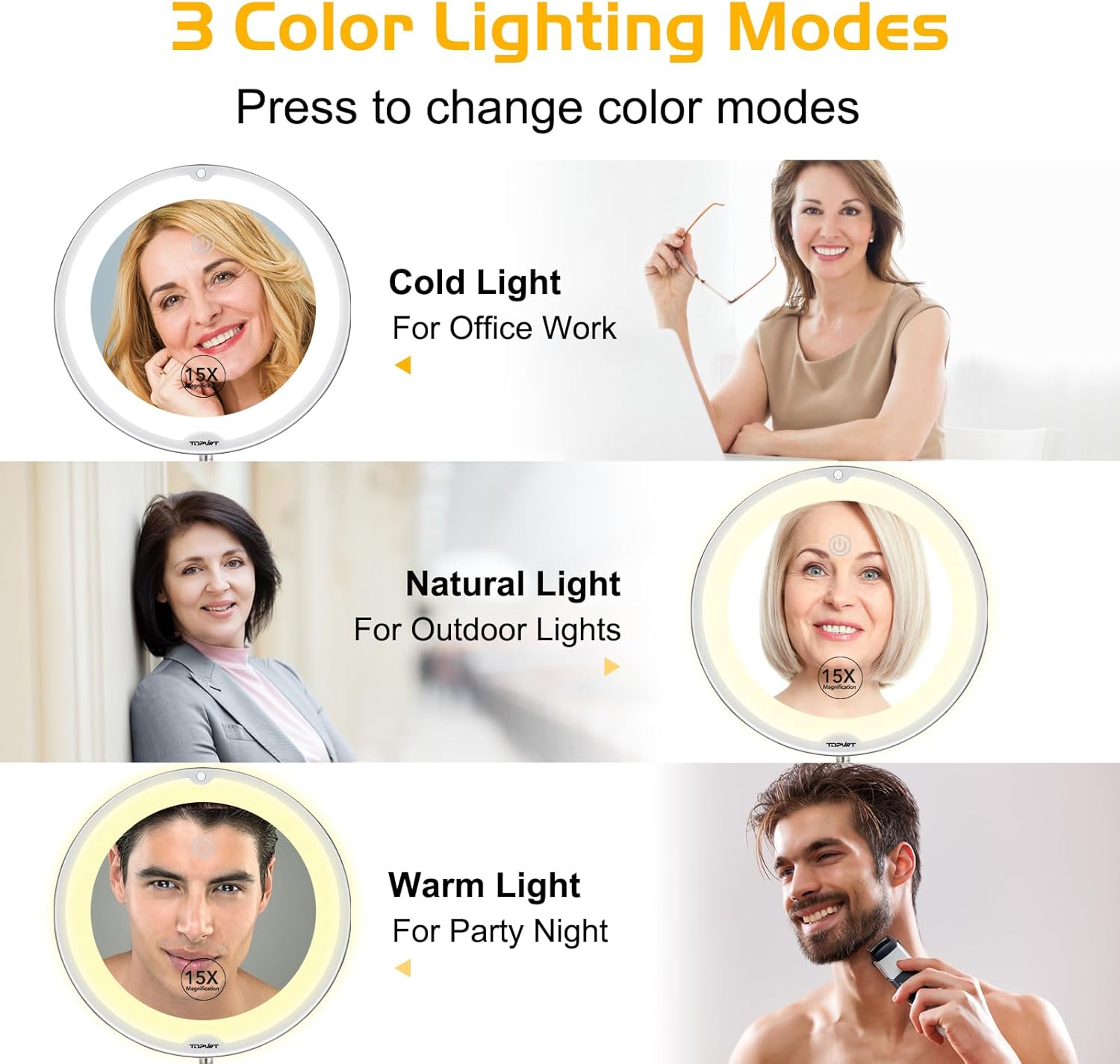 Flexible 15X Magnifying Suction Mirror - Dimmable LED Vanity Mirror, Power Suction Cup, Portable for Home Bathroom - Ideal for Detailed Makeup Eyeshadow Eyeliner (Large)