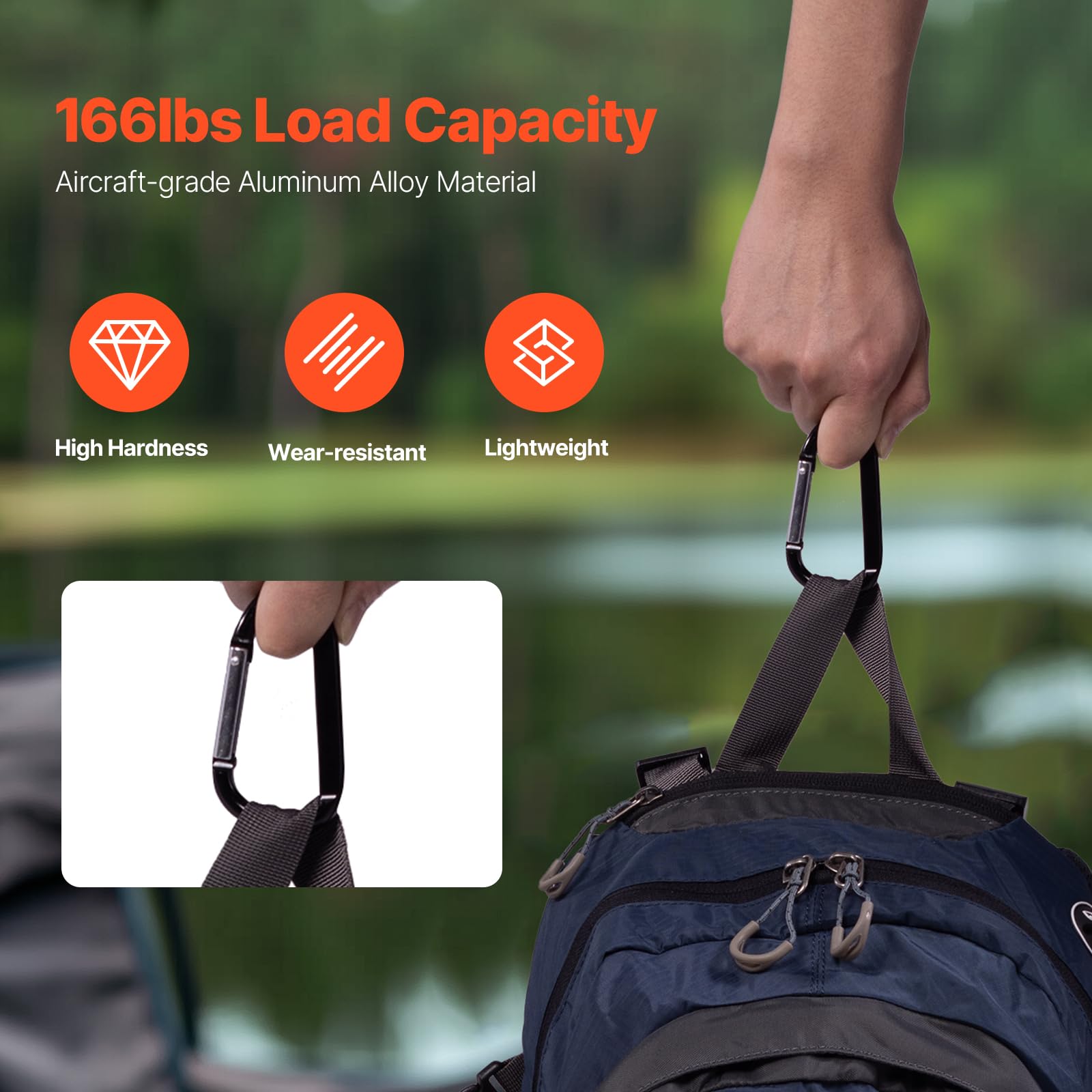 VEVOR 10 PCS Black Carabiner, Caribeaner Clip, Spring Snap Hook for Keychain Clip, 3.07