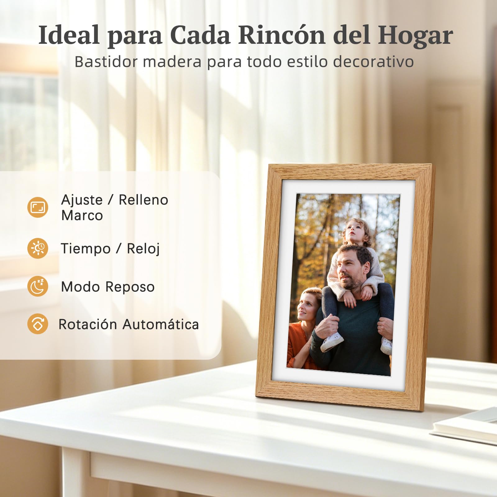 Marco de Fotos Digital WiFi Madera de Roble con 32GB Memoria, Marco Digital 10.1" con Pantalla Táctil IPS HD de 1280 * 800, Comparte Fotos/Videos a Través de la App Frameo, Regalos para Mujer Hombre
