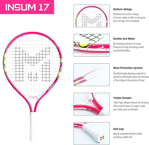 Miniatura 5 de Raqueta de tenis infantil de 17 a 25 pulgadas para niños y niñas de 2 a 10 años  Raqueta de tenis multicolor y tamaño para principiantes y jóvenes