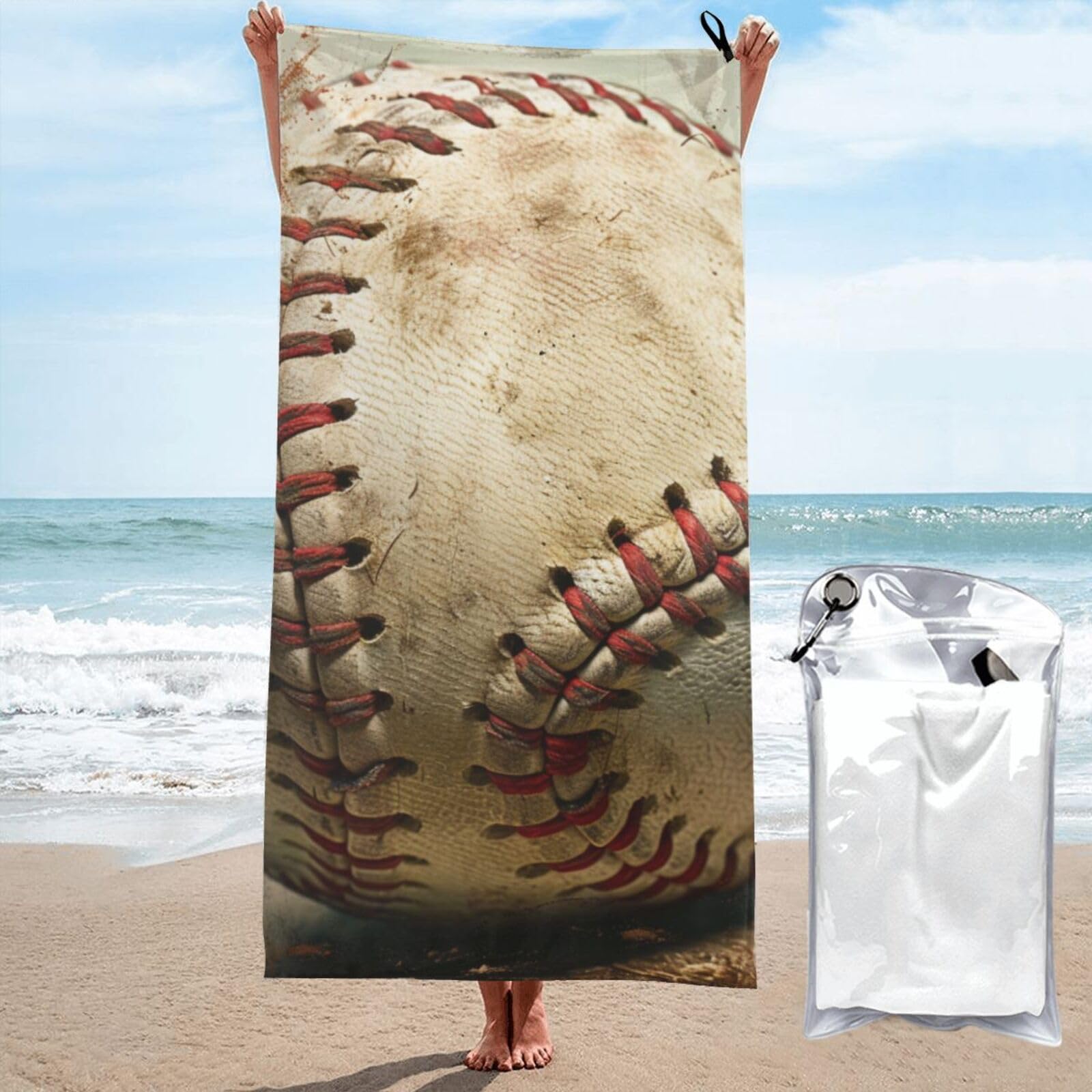 kkvhhyuo Microfiber Beach Towel, Baseball 1 Printed Lightweight Quick Dry Travel Bath Sheet with Compact Carry Bag for Swimming Yoga Camping Gym,27.5"x55"