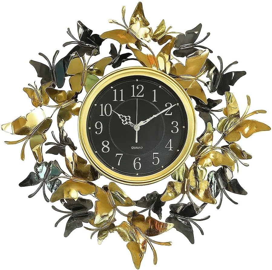 NYTRYD Large Butterfly Design Wall Clock,Modern Clocks Wall Hanging Home Decor Living Room Round, Metal Design Non-Ticking Silent Art Digital Clocks for Living Room Decor (Butterfly)