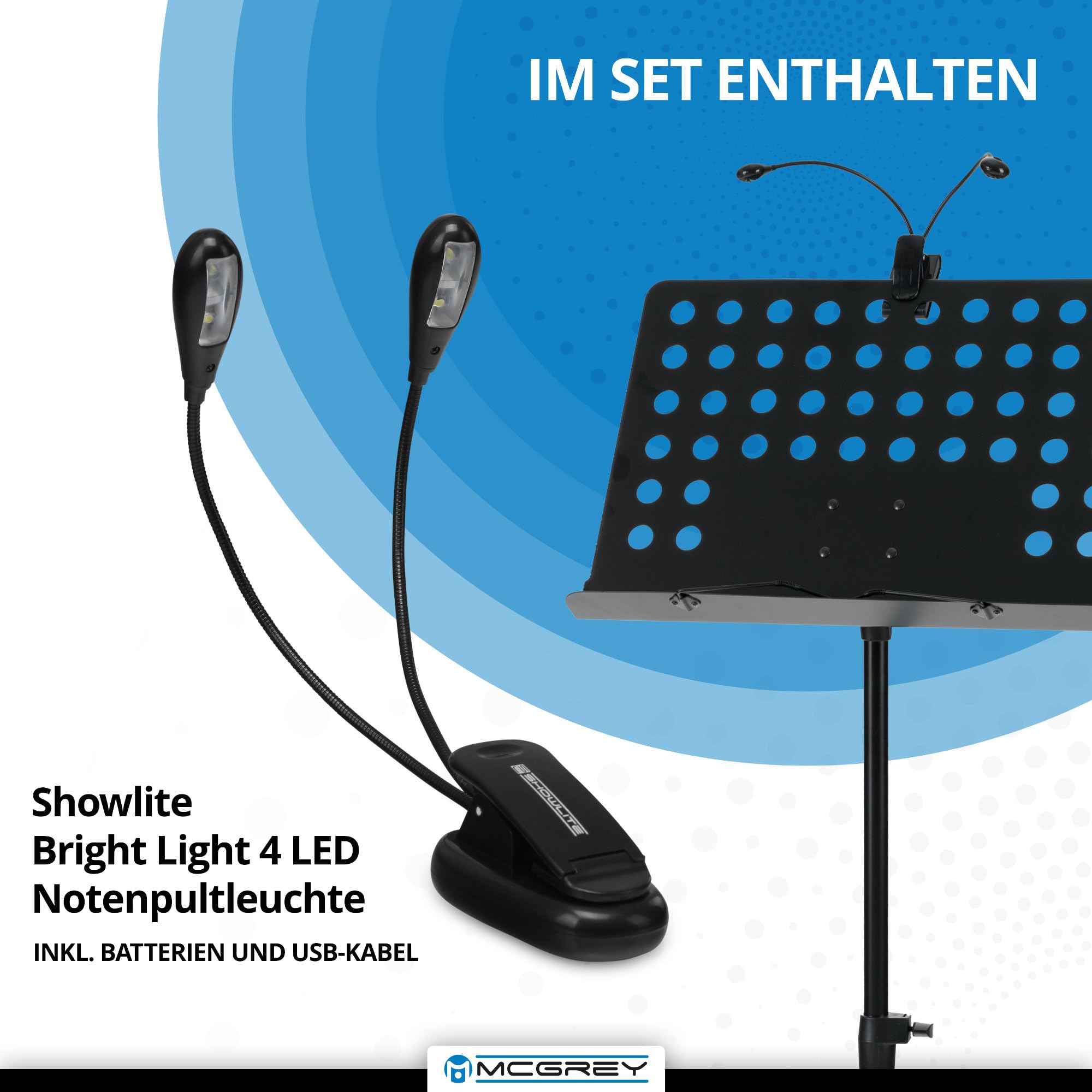 Set Leggio Orchestra McGrey con Luce LED (leggio regolabile in altezza con luce LED per spartiti) Nero