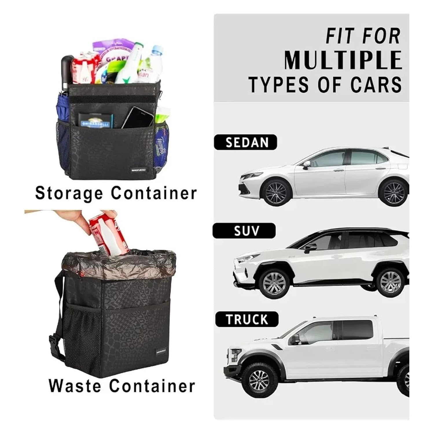 Cute Car Trash Can with Lid - Multipurpose Collapsible Leakproof Organizer for Car - Garbage Bin with Storage Features