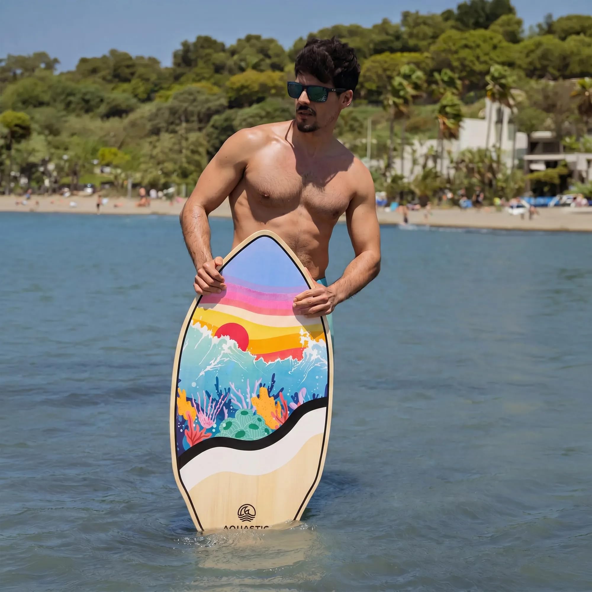 AQUASTIC Lagoon 39" Skimboard ze sklejki topolowej, 99 x 49 cm, do 100 kg, kolorowa deska dla początkujących i zaawansowanych