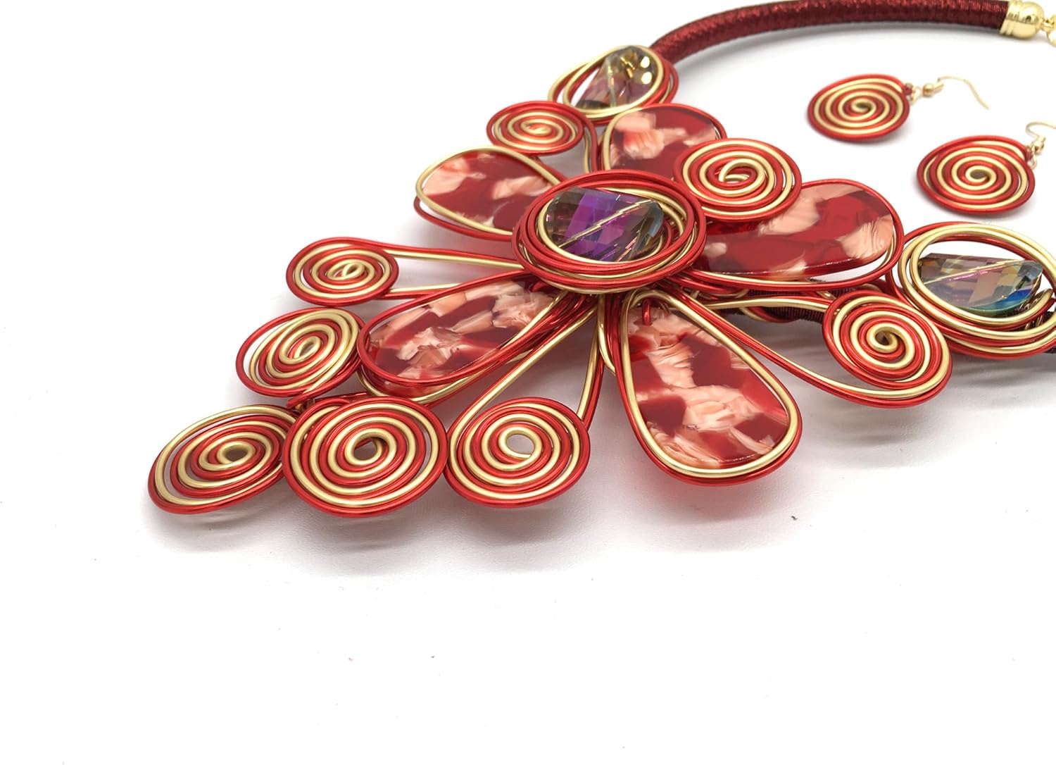 Statement African Necklace For Women African Jewelry Costume Earring Sets Tribal Fashion Colorful Big Rhinestone Crystal Pendent Collar Choker Bold Chunky Bib Handmade - Image 7