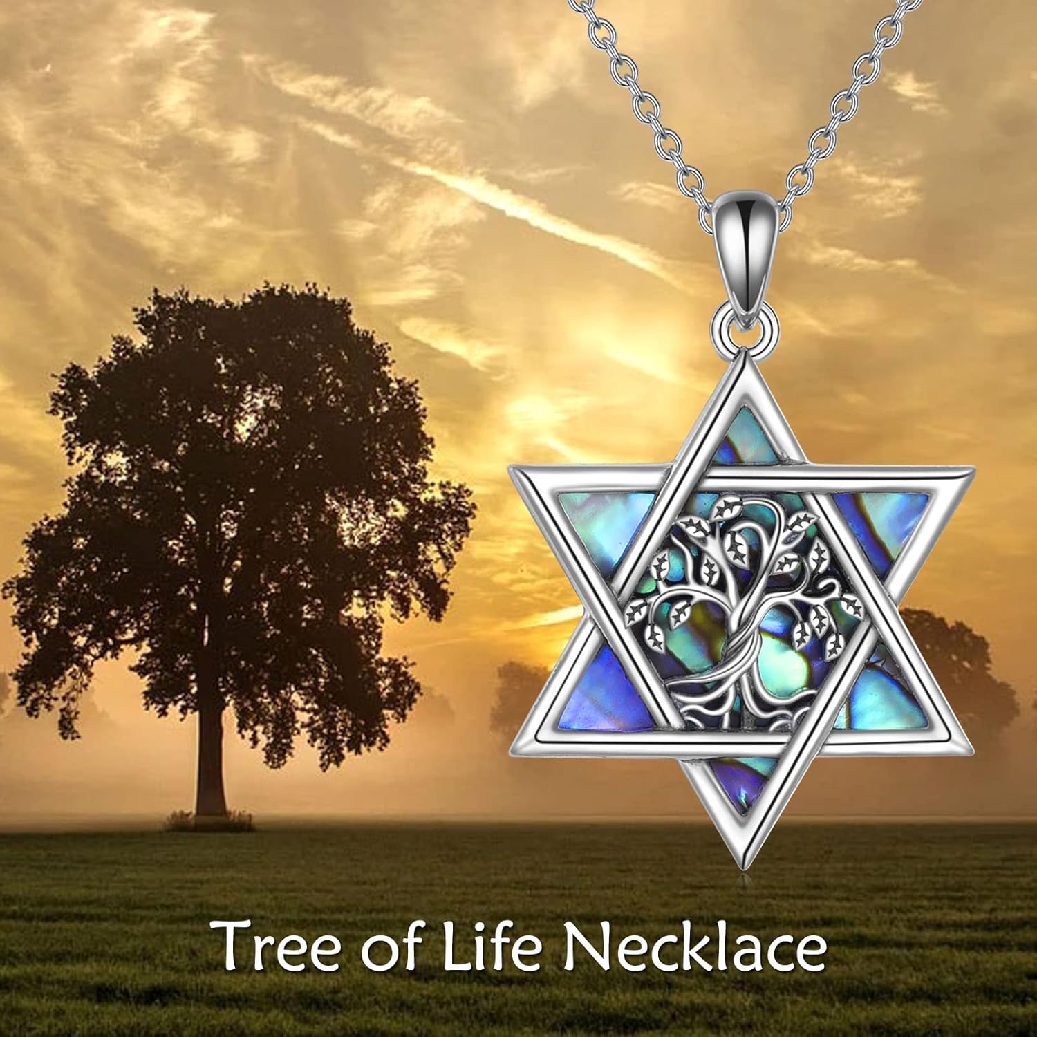 YFN Star of David Necklace Sterling Sliver Abalone Shell Tree of Life Necklace Jewish Jewelry Gifts for Women Men - Image 6