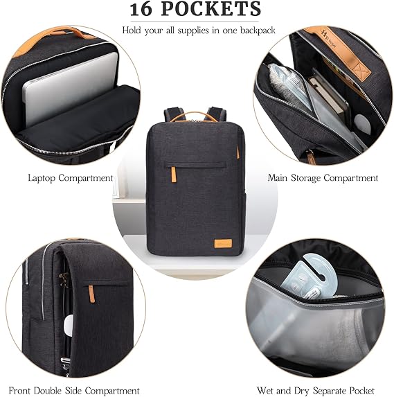 Hp hope Laptop Backpack for Women Travel, Durable Backpacks Carry On, with USB Charging Port, Fits 15.6 Inch Laptop, Waterproof, Resistant Luggage Business Weekender Bag, Black