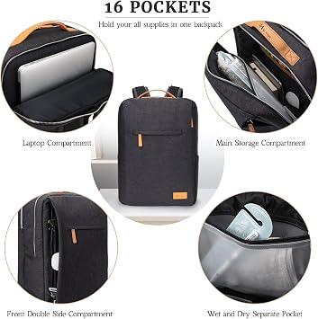 Hp hope Laptop Backpack for Women Travel, Durable Backpacks Carry On, with USB Charging Port, Fits 15.6 Inch Laptop, Waterproof, Resistant Luggage Business Weekender Bag, Black
