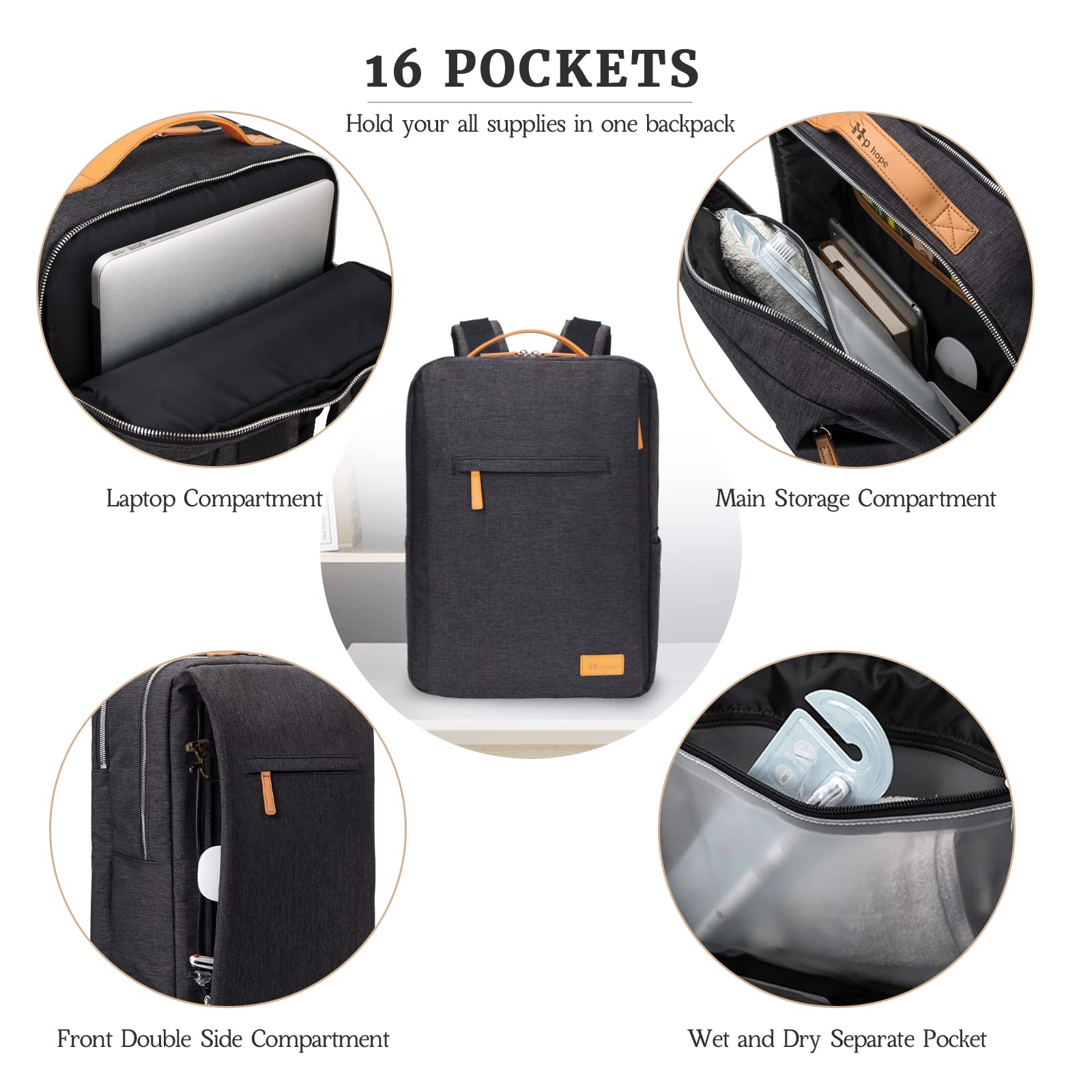 Hp hope Zaino da lavoro per uomo, zaino impermeabile da donna per zaino da scuola per laptop da 15,6 inch con porta di ricarica USB, zainetto antifurto da 22 litri per viaggi di lavoro, escursioni
