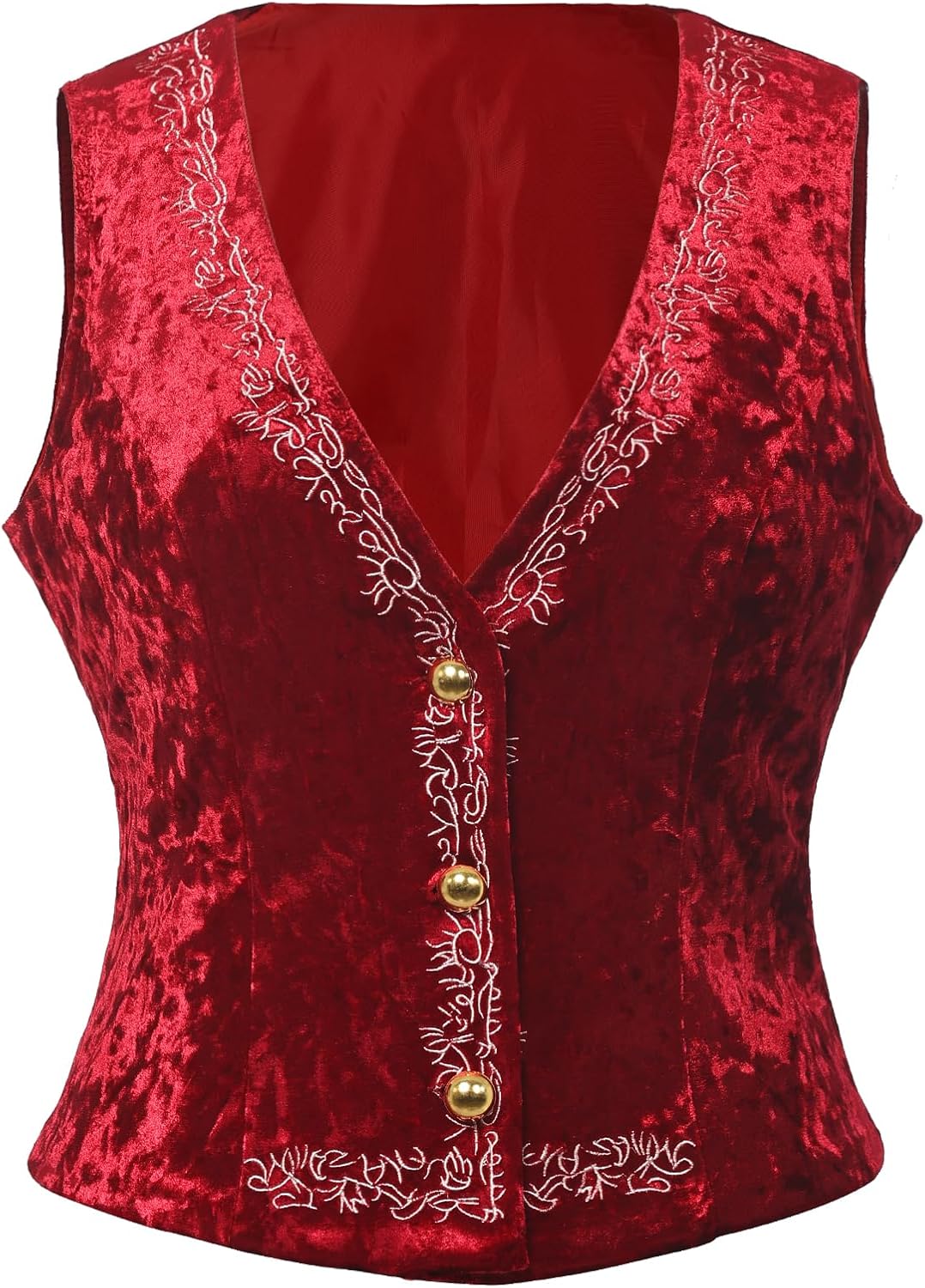 CAMDOM Victorian Steampunk Velvet Vest for Women Embroidered Vintage Gothic Waistcoat with Lace-Up Back