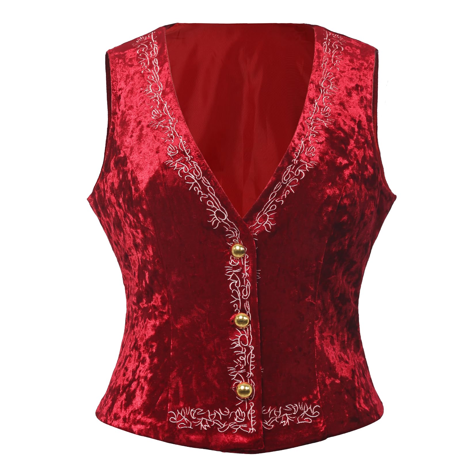 CAMDOM Viktorianische Steampunk-Samtweste für Damen, bestickt, Vintage, Gothic, Weste, mit Schnürung am Rücken