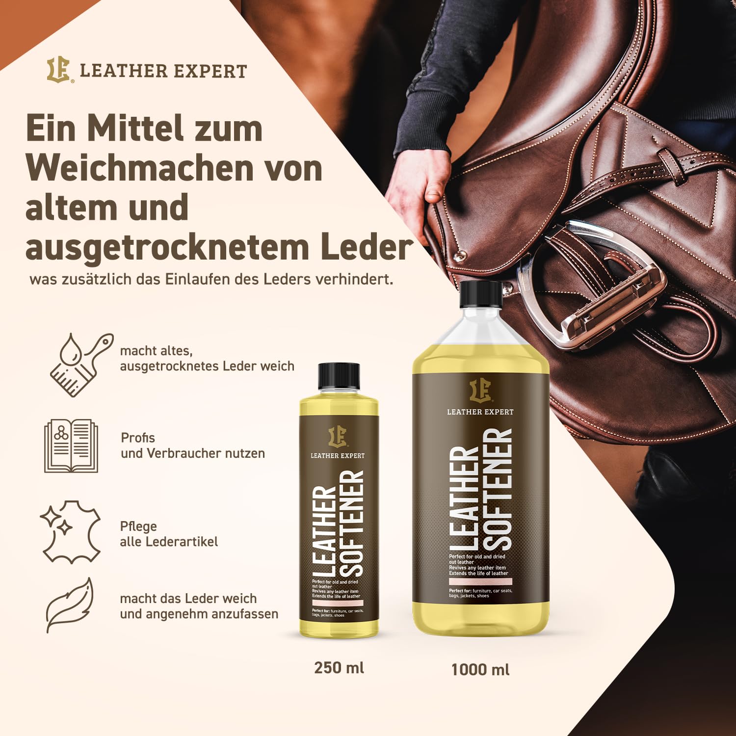 Leather Expert Leder Weichmacher 1000 ml - Lederpflege Autositze - Hochwertiger Lederweichmacher - Autoleder Pflege - Leder Pflegemittel Auto Pflege - Auto Reinigen
