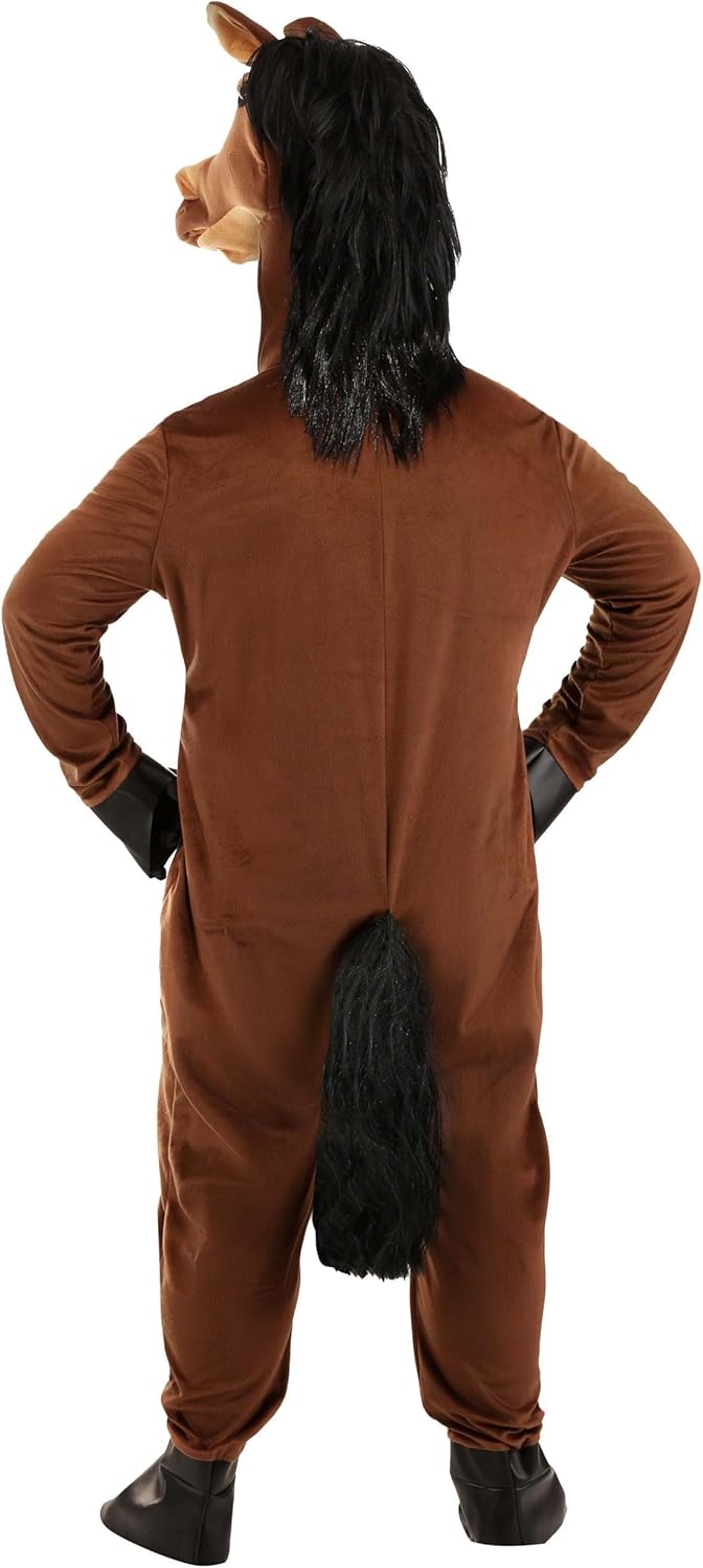 Plus Size Horse Costume for Adults - Hooded Jumpsuit with Stuffed Horse Head and Tail - Image 3