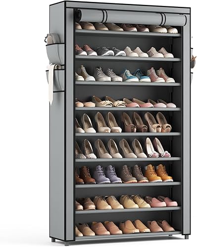 Miniatura 9 de Zapatero con fundas  Organizador de zapatos de 10 niveles de gran capacidad, estante para zapatos, 40 pares de almacenamiento vertical que ahorra